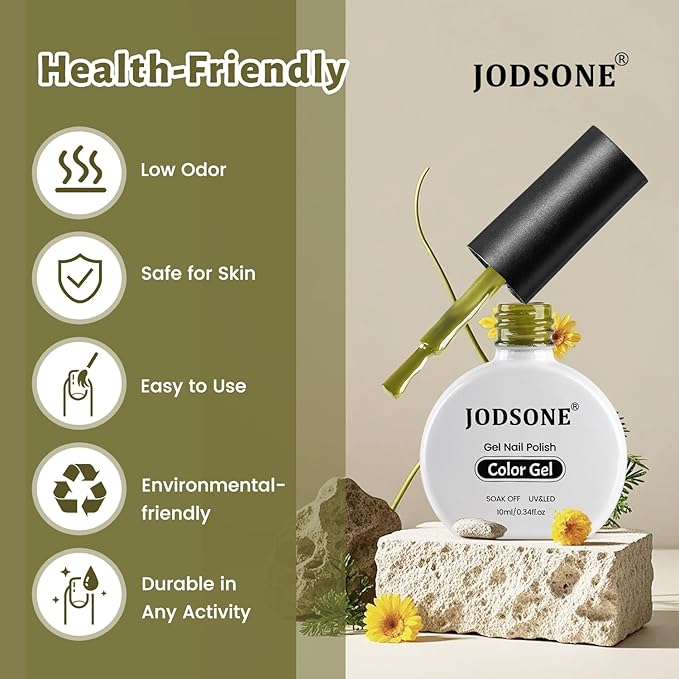 JODSONE Moss Green Gel Nail Polish 10ml LED Gel Polish Olive Green Nail Color Long-Lasting Professional Finish Easy to Apply Low Odor Need U V Lamp Curing