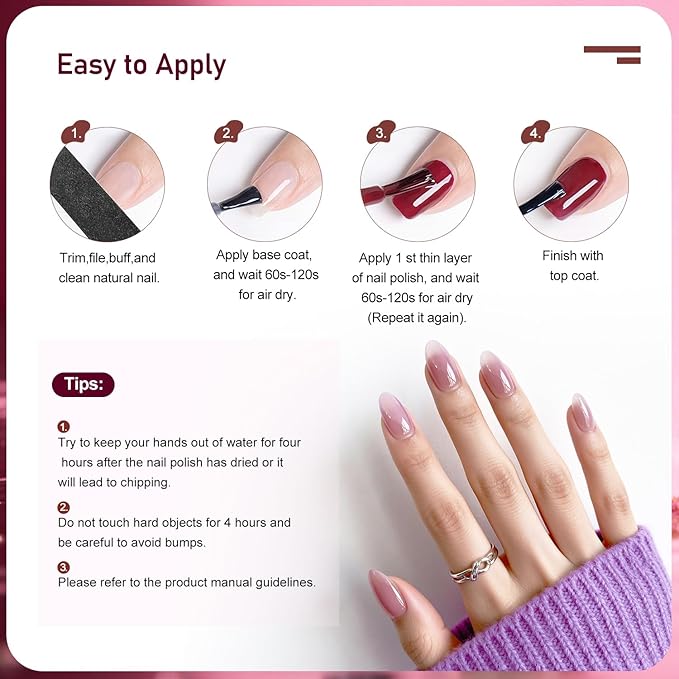 OpenLive Jelly Nail Polish Set, 10 Color With 2Pcs Base and Top Coat Quick Dry High Gloss Shine Nail Polish Non Gel Translucent Milky White Nude Pink Color Holiday Gift Giving