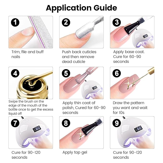 RARJSM Metallic Chrome Gel Liner Nail Art Champagne Gold 3D Mirror Effect Gel Nail Polish 8ml Build in Thin Brush Metal Painted Drawing Striper Painting GelPolish Soak off Curing Requires Home Salon