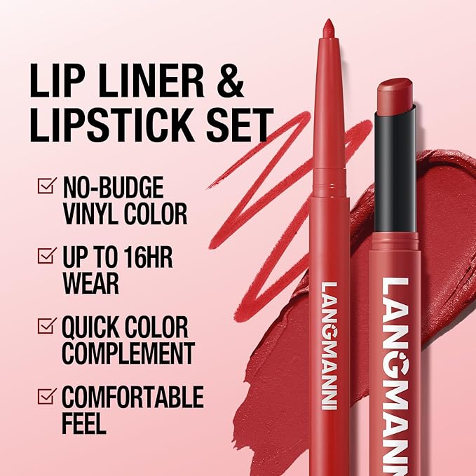 Jolilab 4Pcs Lip Set: 2 Colors Lip Liner+2 Colors Lipstick, Matte/Creamy,Smooth Creamy Texture,Long-Lasting,Bold/Nude Shades for Daily/Party, Vegan, Gift for Makeup Lovers.(#03+04)