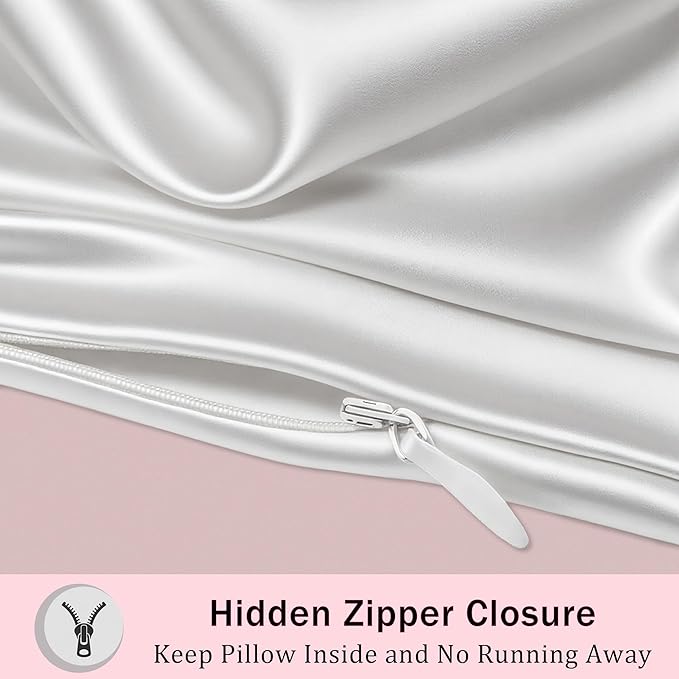 Mulberry Silk Pillow Cases with Zipper, Ultra Smooth Soft Breathable Cooling Pillow Cases for Hot Sleepers, Silk Satin Pillowcase for Hair and Skin, Gifts for Women (Cream White, Queen Size, 1 Pack)