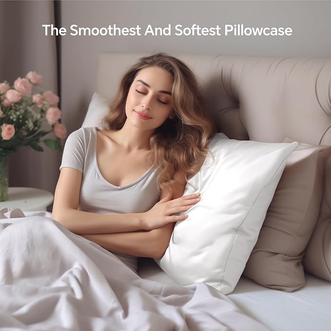INFIIXSO Silk Pillow Cases 2 Pack Standard Size, Ultra Smooth & Soft Mulberry Silk Pillow Case for Hair and Skin, Breathable Cooling Silk Pillowcase with Hidden Zipper (White, 20x26 Inches)