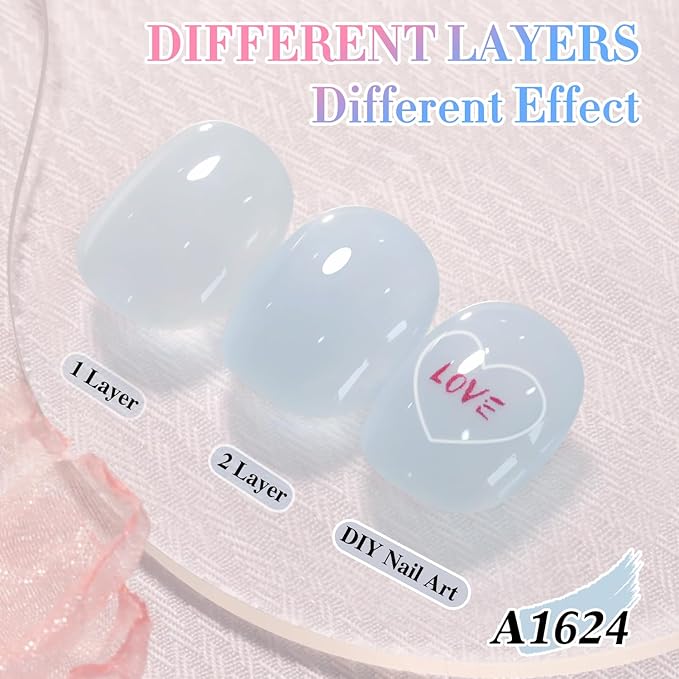 Double Rhythm 0.50 OZ Translucent Gel Polish Same Color Same Bottle Sheer Pastel Neutral Natural Milky 15 ML Jelly UV Nail Art DIY at Home (Blue-A1624)