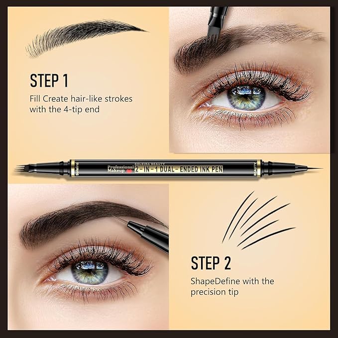 Eyebrow Pen, Soleira Waterproof Eyebrow Pencil with 4 Tip Microblading Eyebrow Pen and Dual-ended Eyebrows Brush, for Natural-Looking Brows, Long-Lasting, Blonde