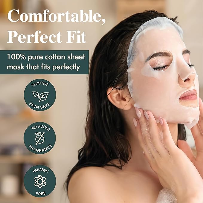 Madeca DERMA Revitalizing Sheet Mask 20pcs (100% Pure Cotton Sheets) with Centella Asiatica, Hyaluronic Acid, and Niacinamide – Korean Skincare for Hydration & Skin Brightening for All Skin Types