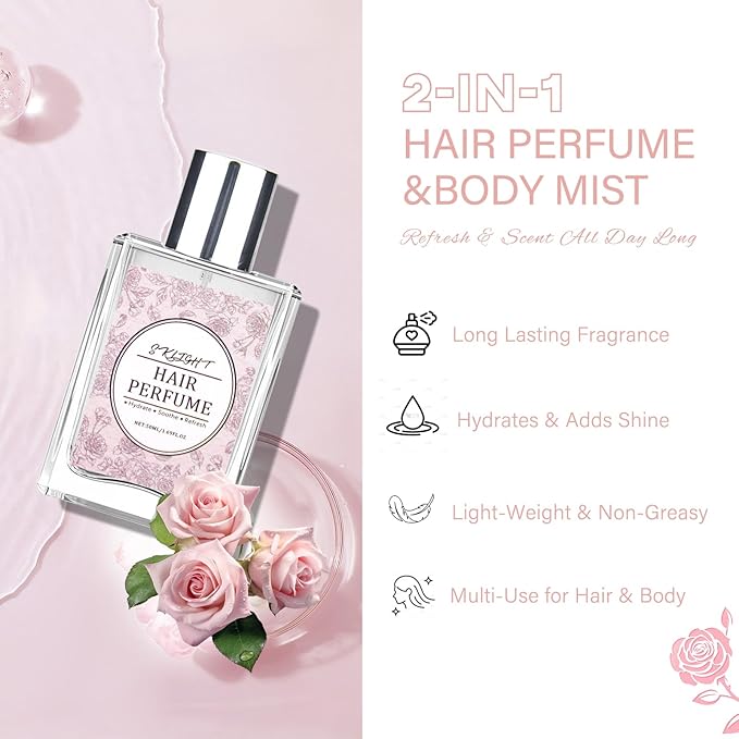 Fvquhvo Hair Perfume for Women, Long Lasting Pheromone Perfume, Hair and Body Mist, Romantic Rose Scent, Hydrates and Nourishes, 50ML
