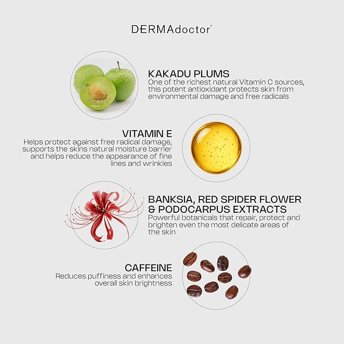DERMAdoctor Vitamin C Eye Cream with Vitamin E – Caffeine Under Eye Cream for Dark Circles, Puffiness, Bags, Eye Fatigue, Wrinkles & Dehydration, Anti-Aging Eye Moisturizer Soufflé - 0.5 Fl oz