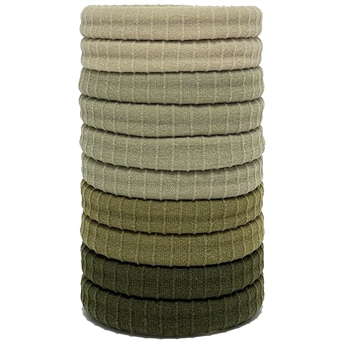Jseng 10Packs Seamless Hair Ties for Women - Soft No Damage Elastic Hair Accessories for Thick Curly Hair - Forest Green