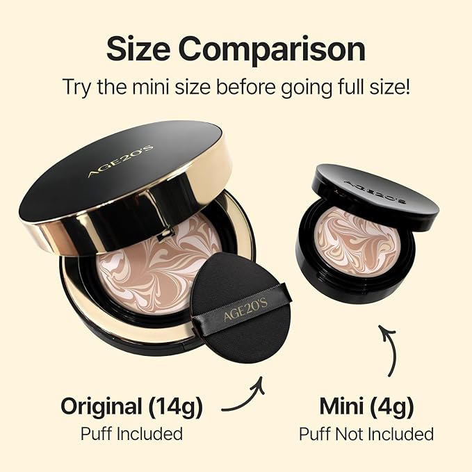 [MINI SIZE] AGE20'S Signature Essence Pact | 27W | Vegan Korean Cushion Foundation | Pack of 1 | Cream Foundation, Dewy & Glow Finish, Natural Coverage, SPF 50+ | 0.14 oz