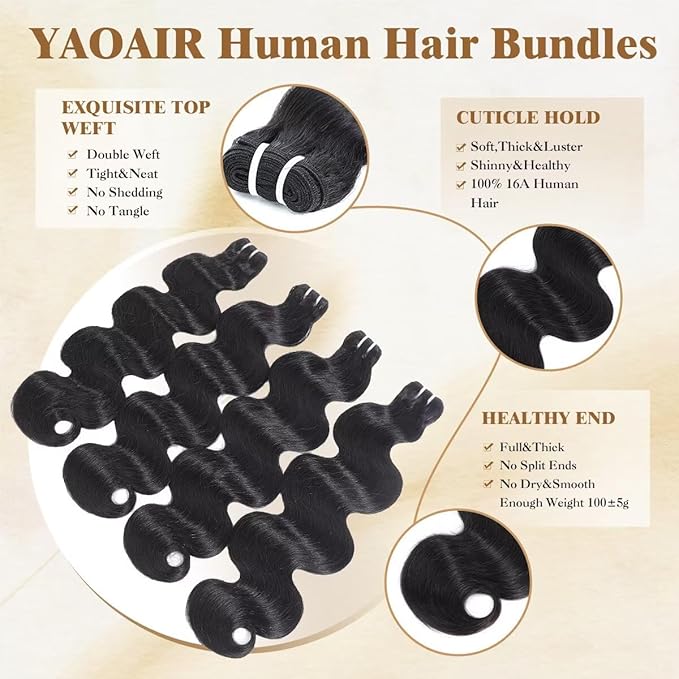 16A Raw Human Hair Bundles,3 Bundles 22 24 26 Inch Body Wave Bundles Human Hair,100% Unprocessed Brazilian Virgin Hair,Quick Weave,Hair Extensions Natural Black For Women,3X Longer Lifespan