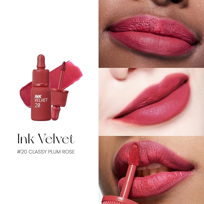 Peripera Ink the Velvet Lip Tint - High Pigment Color, Longwear, Weightless, Gluten-Free, Paraben-Free (020 CLASSY PLUM ROSE)