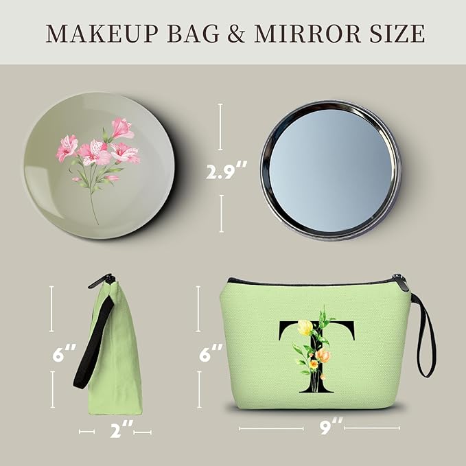 Women Birthday Unique Bride to be Bridal Shower Initial Gifts for Mom Sister Friend Her Teacher Aunt Makeup Cosmetic Bag with Mirror Mothers Day Christmas Graduation T