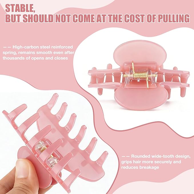 Big Hair Claw Clips for Thick Hair, Tortoise Shell Nonslip Large Pink Hair Clips, Celluloid Butterfly Jaw Clips, Strong Hold for Women