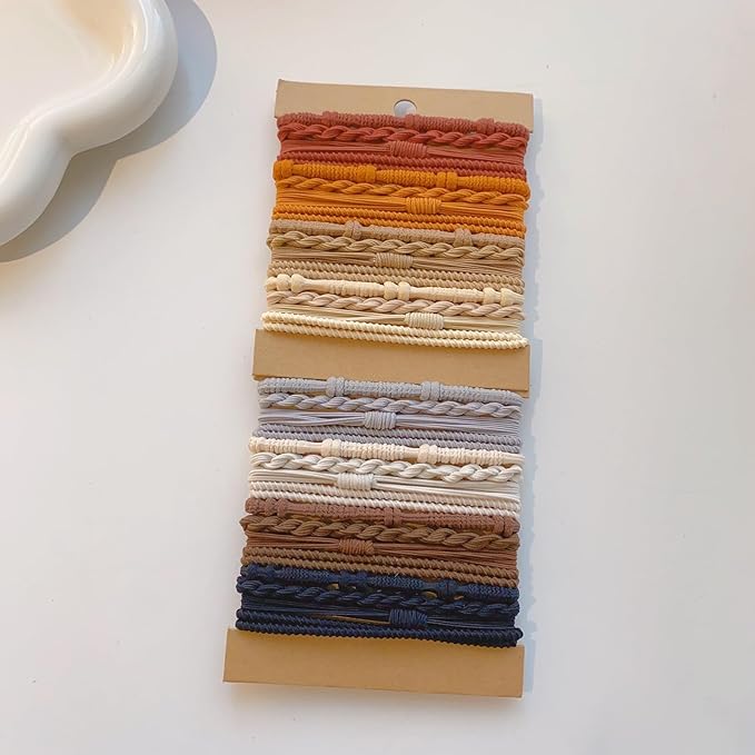 Multistyle Hair Ties Set: Gentle High Elasticity Ponytail Scrunchie Bracelet for Women (29-Bamboo Brick Red Set:32, One Size)