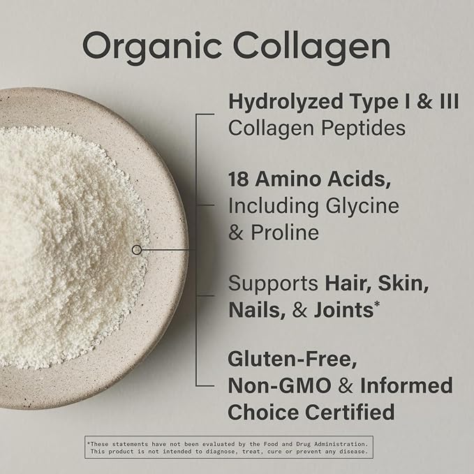 Sports Research® Organic Collagen Peptides - Hydrolyzed Type I & III Collagen Protein Powder Made Sustainably from Grass-Fed Cows - USDA Organic· Non-GMO · Gluten Free - Unflavored, 30 Servings