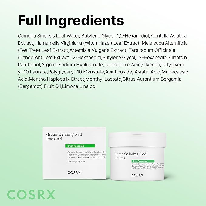 COSRX Green Calming Pads, 70 Sheets, Exfoliating Pads for Sensitive & Irritated Skin, Soothingm Hydrating, Refreshing, Korean Skin Care, Stocking Stuffers, Holiday Gifts,Gifts For Women
