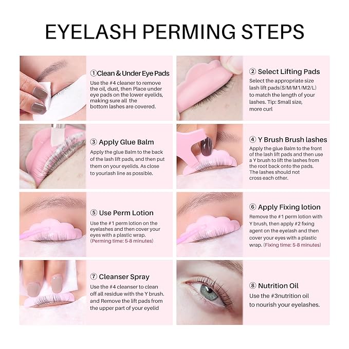 Lash Lift Kit, Gentle Formula Eyelash Perm Set with Enhanced Glue Balm, Suitable for Various Lash Types and Lengths, Semi Permanent Curled Eyelashes Lasting for 6-8 Weeks