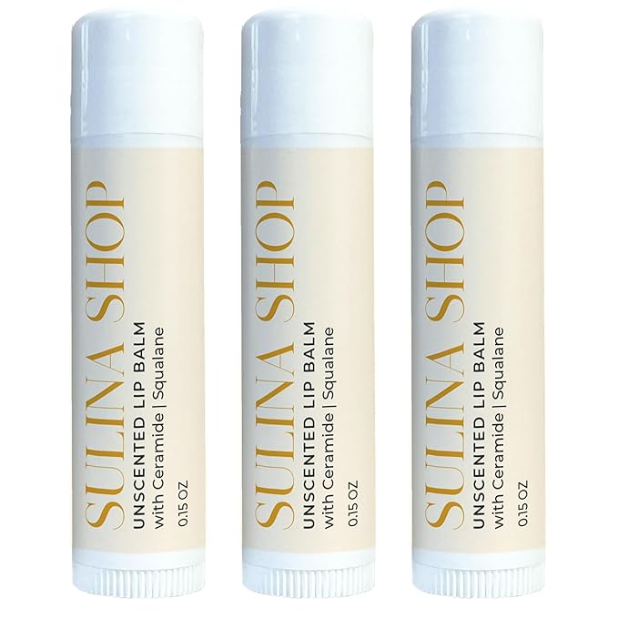 Unscented Lip Balm Hydrating for Dry Lips - Lip Moisturizer with Castor Oil and Beeswax, Chapped Lip Repair, Restores Smoothness, Barrier Protection, Fragrance-Free and Gentle - 0.15 Fl oz (Pack of 3)