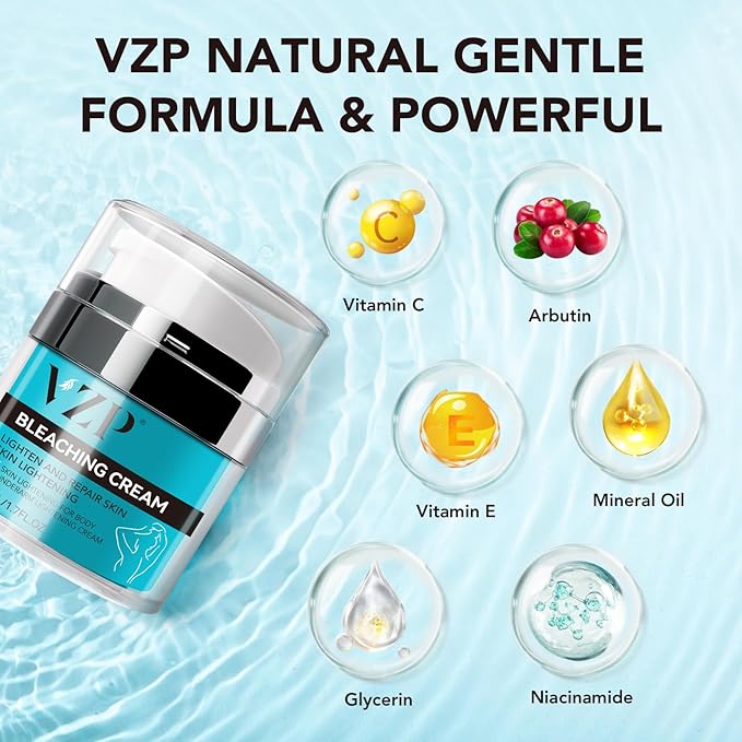 VZP Skin Bleaching Cream, Skin Lightening for Intimate Areas, Moisturizing Cream Contain Vitamin C for Underarm, Armpit, Knees, Elbows, Inner Thighs and Bikini Area (1.7 Fl Oz)