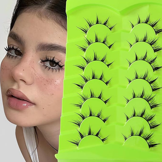 outopen 7 Pairs Manga Lashes Natural Look False Eyelashes Wispy Spiky Anime Lashes Korean Japanese Asian Style Cosplay Fake Eyelashes with Clear Band