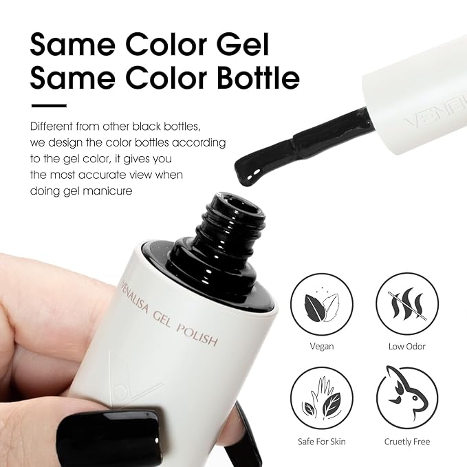 VENALISA Black Gel Nail Polish, 1 Pcs Pure Black Gel Polish Color High Gloss Soak Off U V Nail Manicure Salon and DIY at Home Gifts for Women