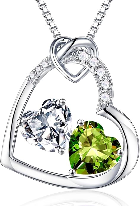 Iefil Valentines Day Gifts for Her - 925 Sterling Silver Heart Birthstone Necklace, Anniversary Birthday Gifts for Women Wife Girlfriend, Jewelry for Mom Daughter