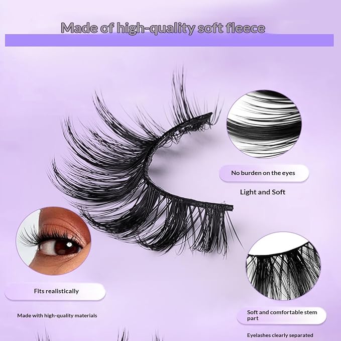 10 Pairs False Eyelashes with Tweezers and High-grade Synthetic Fibers Three-dimensional Long Slender Style Natural Curl Realistic Look Durable Long-lasting Suitable for Daily Comm (Black-B)