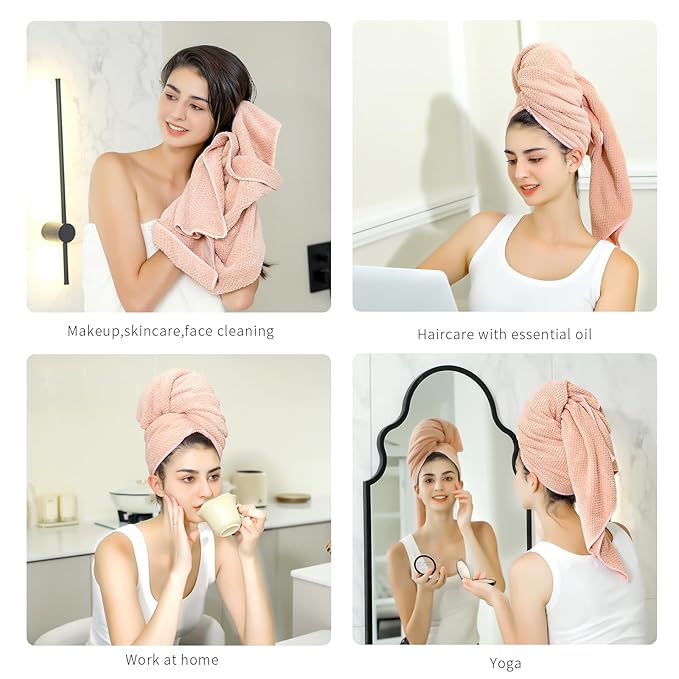 Laojbaba Microfiber Hair Towel Quick Dry Hair Towel Hair Drying Towels Suitable for All Kinds of Hair Ultra Absorbent Long and Thick Hair 24X48inch Lotus Root Pink (1pcs)