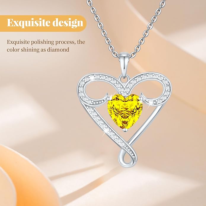 Yuelove Infinity Necklace for Women, 925 Sterling Silver Heart Necklace with 5A Zircon, White Gold Plated Adjustable Chain, Gift for Valentine's Day, Birthday, Anniversary for Wife, Girlfriend, Mom