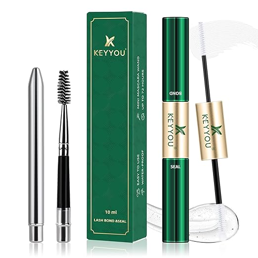 KEYYOU Lash Bond and Seal Cluster Lash Glue For Lash Clusters Strong Gentle Comfortable Bond and Seal WaterProof Mascara Wand Individual Lash Glue 5ml+5ml（CLEAR)