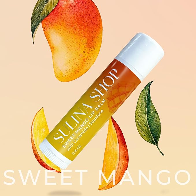 Mango Lip Balm Hydrating & Nourishing, Natural, Long-Lasting Lip Moisturizer with Castor Oil, Barrier Protection & Lip Repair, Smooth Lip Care, Non-Waxy & Cruelty-Free, Gentle for All Ages - 0.15 oz