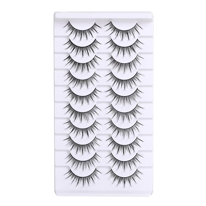 10 Pairs False Eyelashes with Tweezers and High-grade Synthetic Fibers Three-dimensional Long Slender Style Natural Curl Realistic Look Durable Long-lasting Suitable for Daily Comm (Black-F)