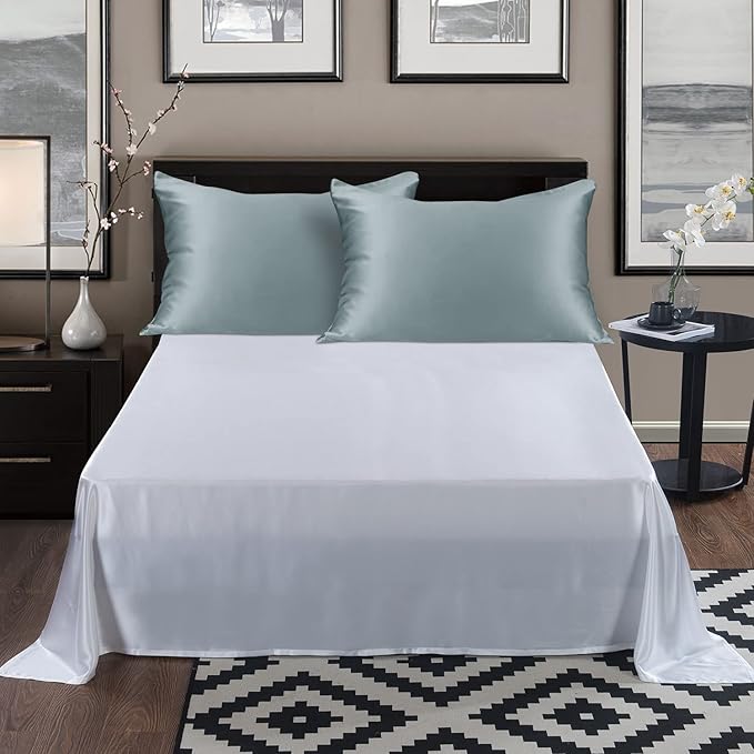 ALASKA BEAR Natural Silk Pillowcase, Hypoallergenic, 19 Momme, 600 Thread Count 100 Percent Mulberry Silk, King Size with Hidden Zipper(1, Haze Blue)
