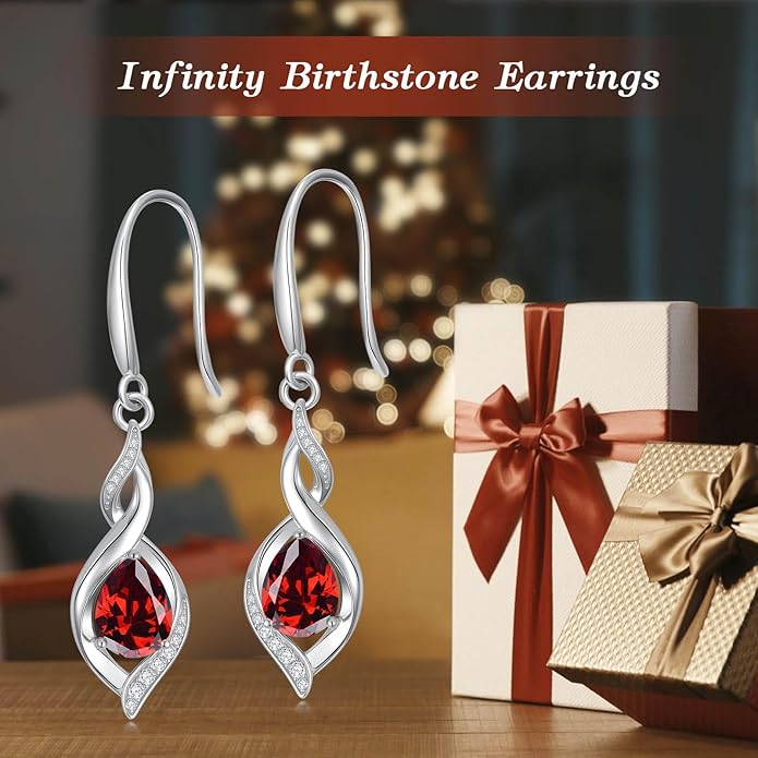 HPQQ Birthstone Earrings for Women 925 Sterling Silver Infinity Love Jewelry Valentines Day Birthday Gifts for Her Mom Wife Girlfriend