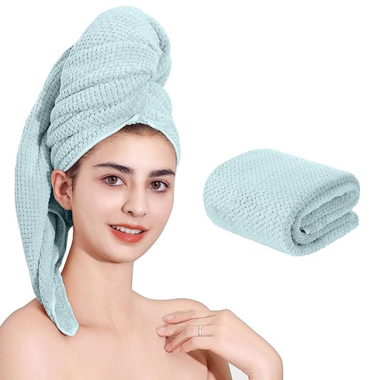 Laojbaba Microfiber Hair Towel Quick Dry Hair Towel Hair Drying Towels Suitable for All Kinds of Hair Ultra Absorbent Long and Thick Hair 24X48inch Blue (1pcs)