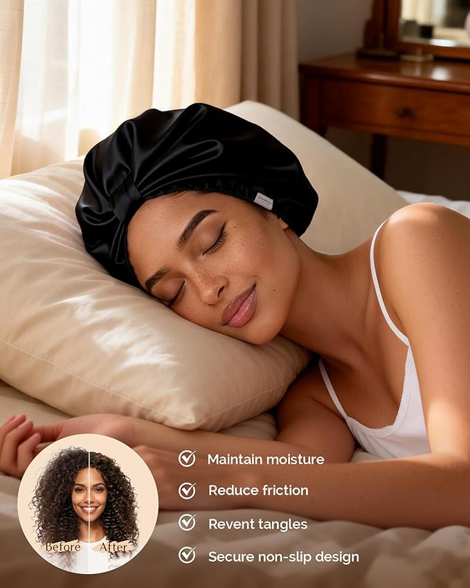 YANIBEST Adjustable Satin Bonnet for Sleeping with Elastic Band, Double Layer Hair Wrap for Natural Curly Hair, Reduce Frizz