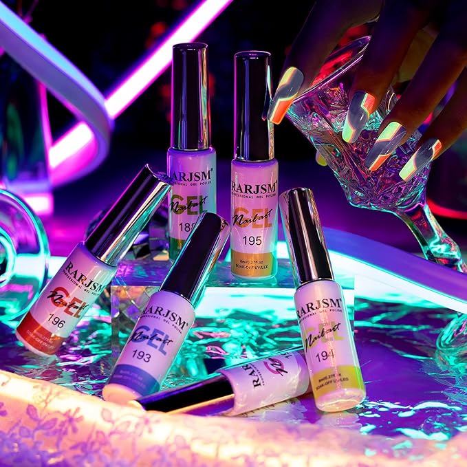 RARJSM Gel Nail Art Polish, Glow In The Dark Gel Liner Art Set Luminous Painting Gelpolish For NailArt Fluorescent Bright Colors Hot Pink Neon Yellow Green Blue Orange Nail Kit For Christmas