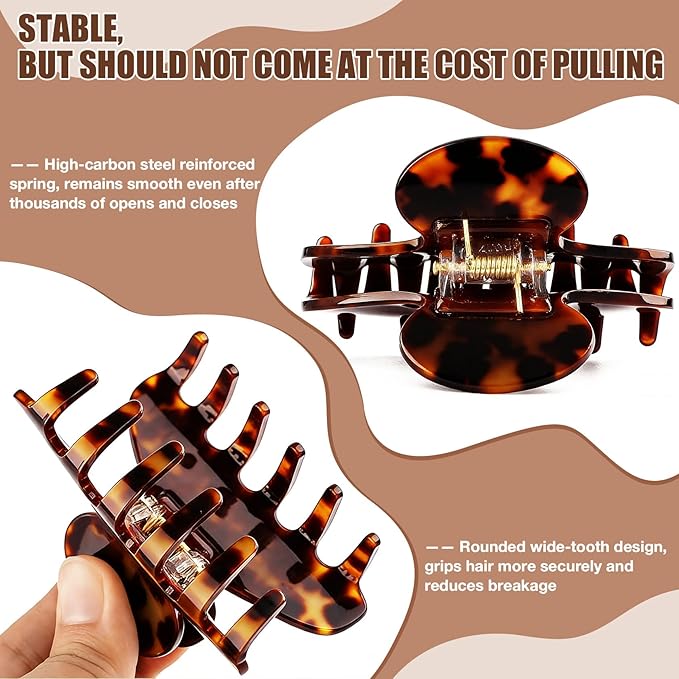 Big Hair Claw Clips for Thick Hair, Tortoise Shell Nonslip Large Black Hair Clips, Celluloid Butterfly Jaw Clips, Strong Hold for Women