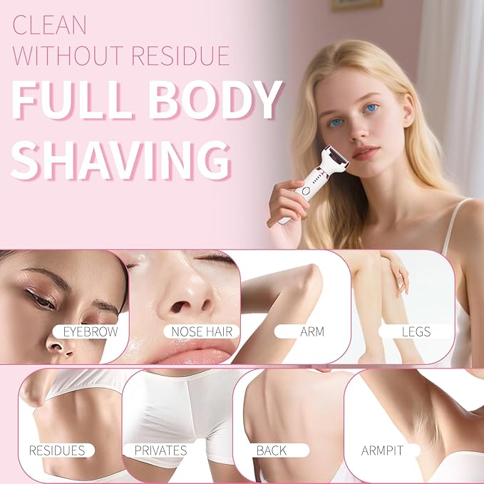 Beanify Electric Razor for Women Men with LED Display,4 in 1 Ladies Wet & Dry Body Razors and Facial Hair Remover, Rechargeable Painless Hair Removal Kit for Nose Face Body Leg Bikini Arm Hair