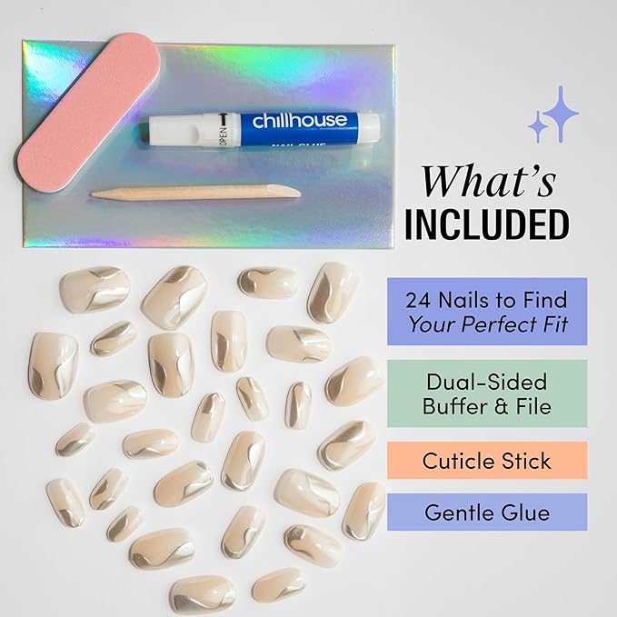 Chillhouse - Chill Tips, Press on Nails Kit - Tipsy Tinsel (Oval) - 30 Nail Shapes & Sizes - Up to 2 Weeks of Wear - Customizable Fit - Reusable - Latina Founded & Women Owned - Beauty & Self Care