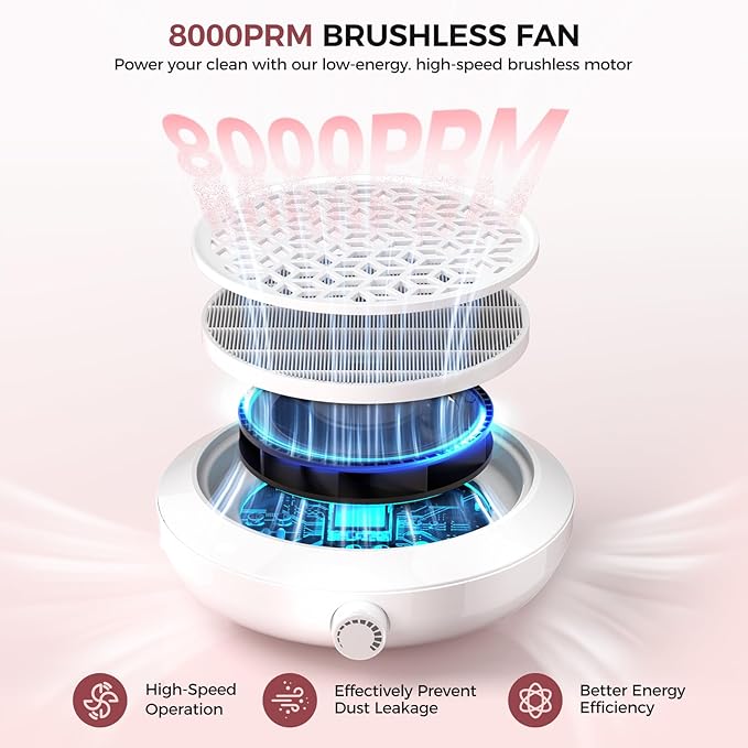 MNAFKT Nail Dust Collector for Nail Tech & Acrylic Nail Polishing - Ultra-Quiet 8000RPM Turbo Brushless Motor, Reusable Filter & Magnetic Detachable Design for Professional Salon, Home Use & Crafts