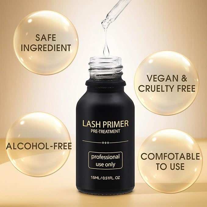 Miuffue Lash Primer for Eyelash Extensions, Pre-Treatment for Eyelash Extensions, Remove Oils & Proteins, Increase Adhesive Bonding Power Retention, Professional Use,0.5fl. oz (15ml)