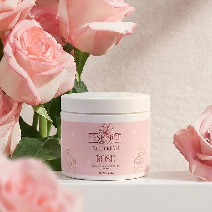 Essence Skin Care Rose Face Cream, Deeply Hydrating, Nourishing Moisturizer with Rose Water, Aloe Vera, Sweet Almond Oil, Shea Butter, Hyaluronic Acid, Hibiscus Extract
