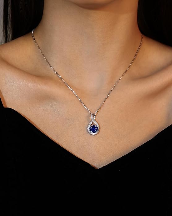 FANCIME Birthstone Necklaces for Women Fine Jewelry Sterling Silver Infinity Pendant Anniversary Birthday Gifts for Her Women Wife Mom Lady Daughter, Chain 16"+2" Extend