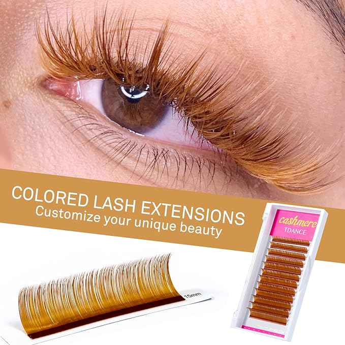 TDANCE Light Brown Lash Extensions Colored Lash Extension Classic Lash Extensions 0.07mm C/D Curl Premium Eyelash Extensions Salon Use (Light Brown,D-0.07,8-15mm)