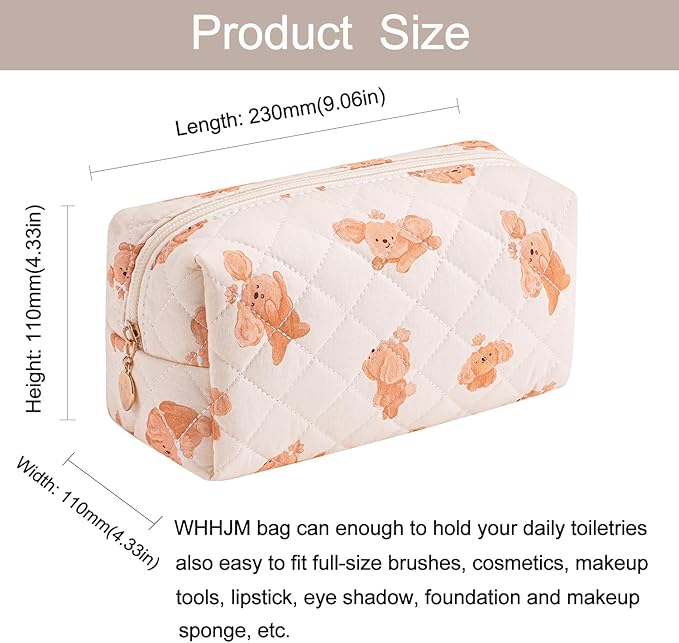 Cute Floral Makeup Bag Small Cotton Quilted Cosmetic Bag, Aesthetic Essential Bag Emergency Bag Gift for Women Girls Travel Accessories (Dog)
