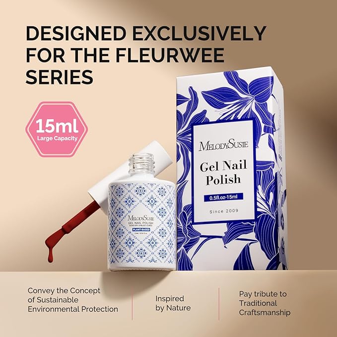 MelodySusie Fleurwee Plant Based Gel Nail Polish, Hema Free Rose Red Nail Polish, Soak Off UV LED Gel Polish Gift for Women 21 Non Toxic Long Lasting Nail Art Manicure Salon DIY at Home P29