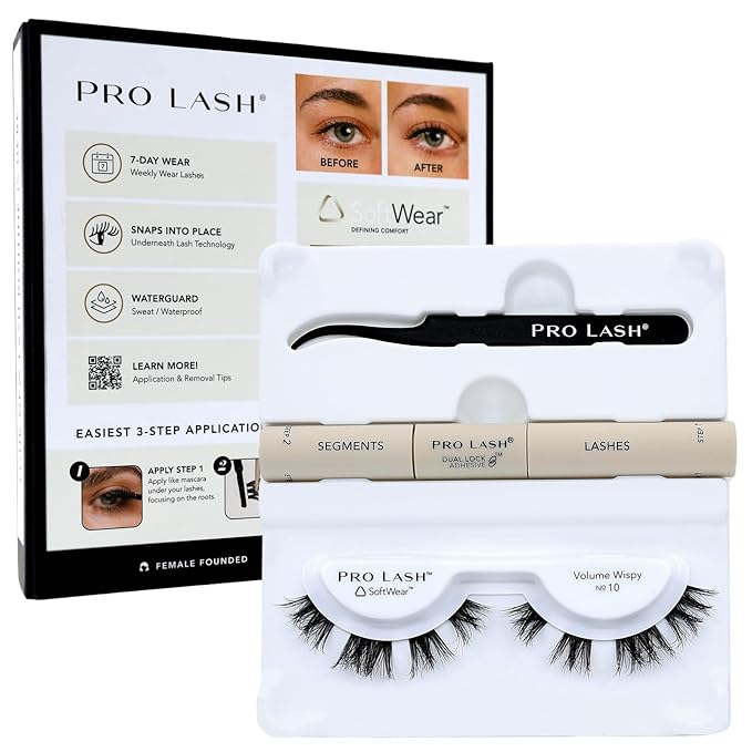 Pro Lash SoftWear Mini Lash Clusters Kit - Seamless, Lightweight Lashes - 7-Day Cluster Eyelash Extensions - False Eyelashes Plus Adhesive and Tweezers - Volume Wispy No. 10 Black