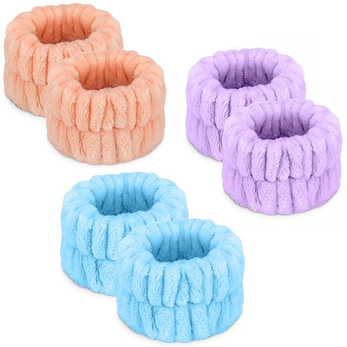 Microfiber Spa Wrist Towel Bands - Absorbent Face Washing Sweatbands for Girls to Prevent Water Spilling Down Arms, 6PCS