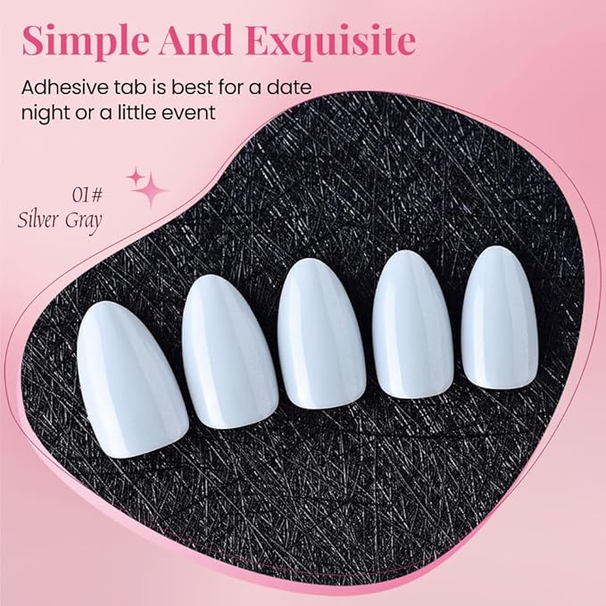 evpct Press on Nails Almond Short, White Glitter Shimmer Shiny Short Almond Fake Nails for Women Gift, Soft Gel Press Stick on Nails with Nail Kit, 30Pcs Reusable Acrylic Fake Nail Manicure Kit Set